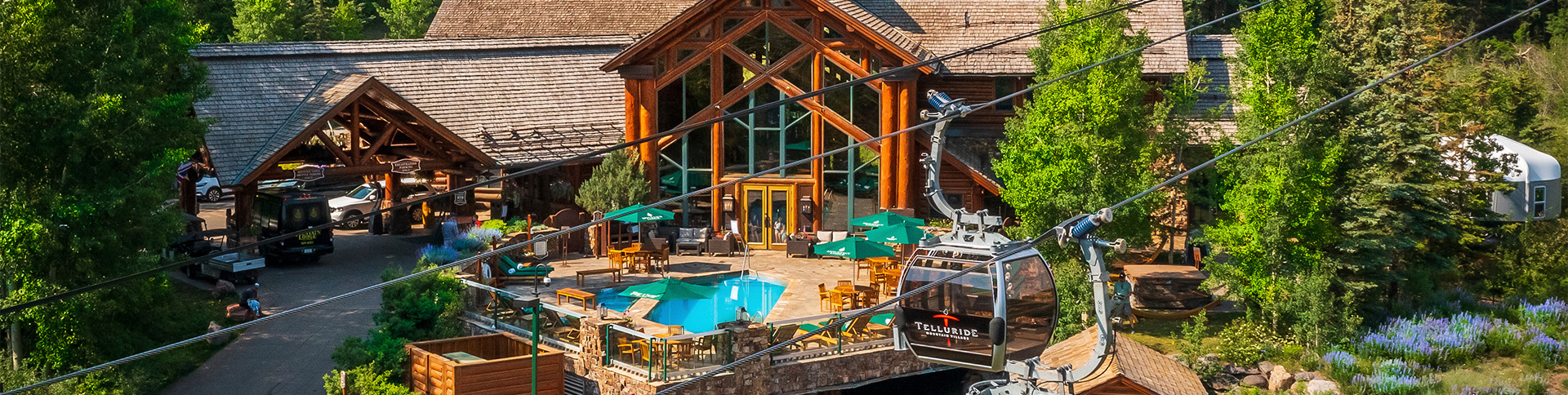 a ski lift going over a pool
