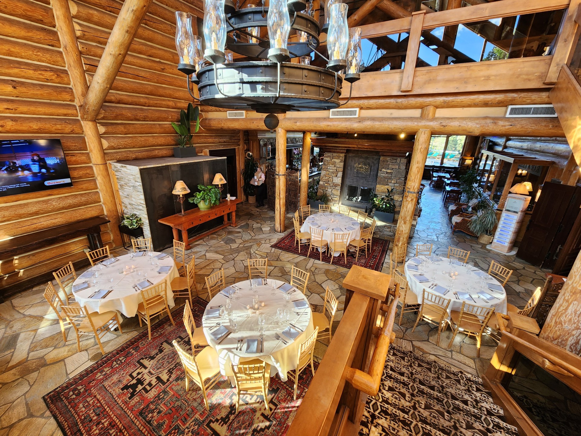 a room with tables and chairs