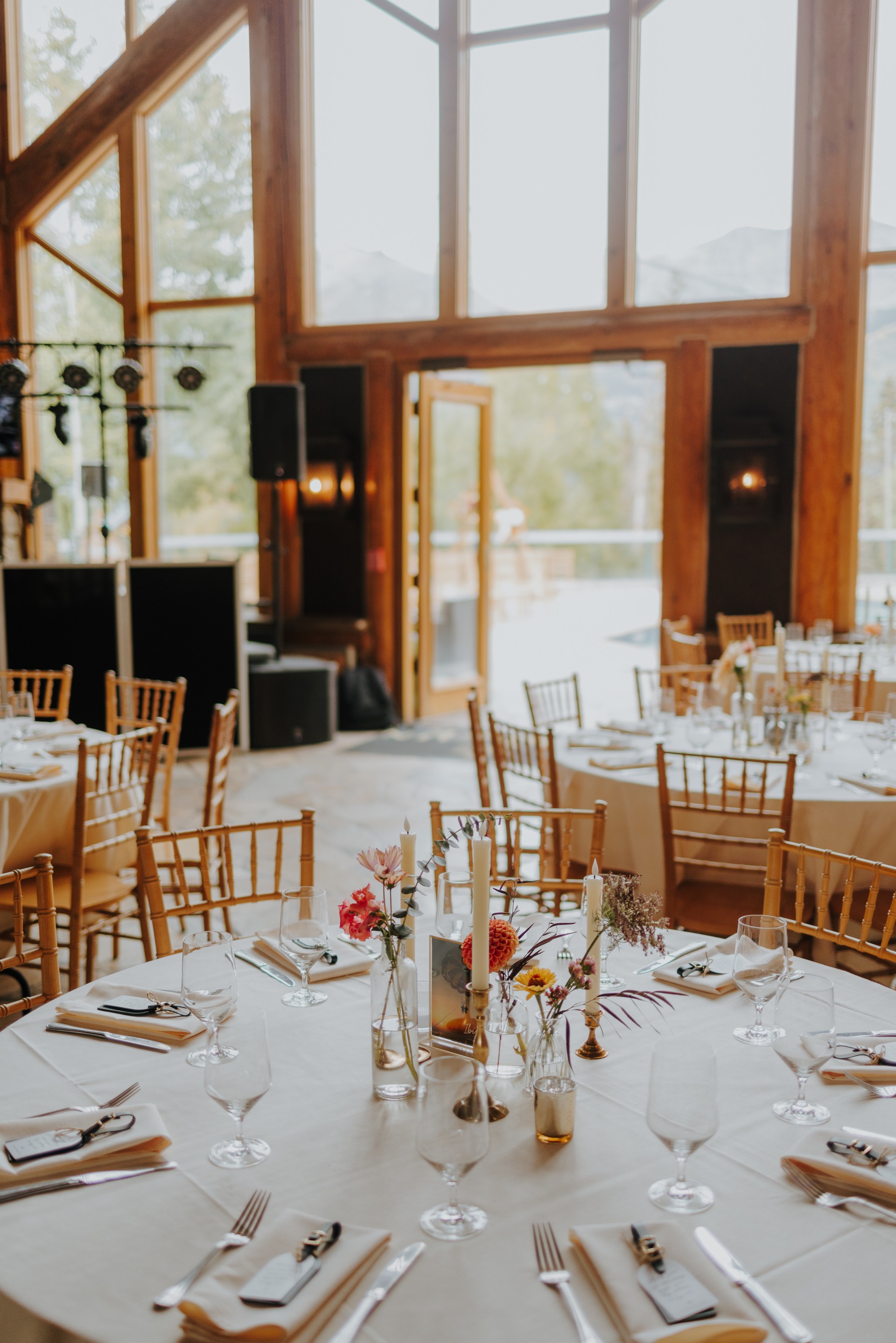 a round tables set up for a wedding reception