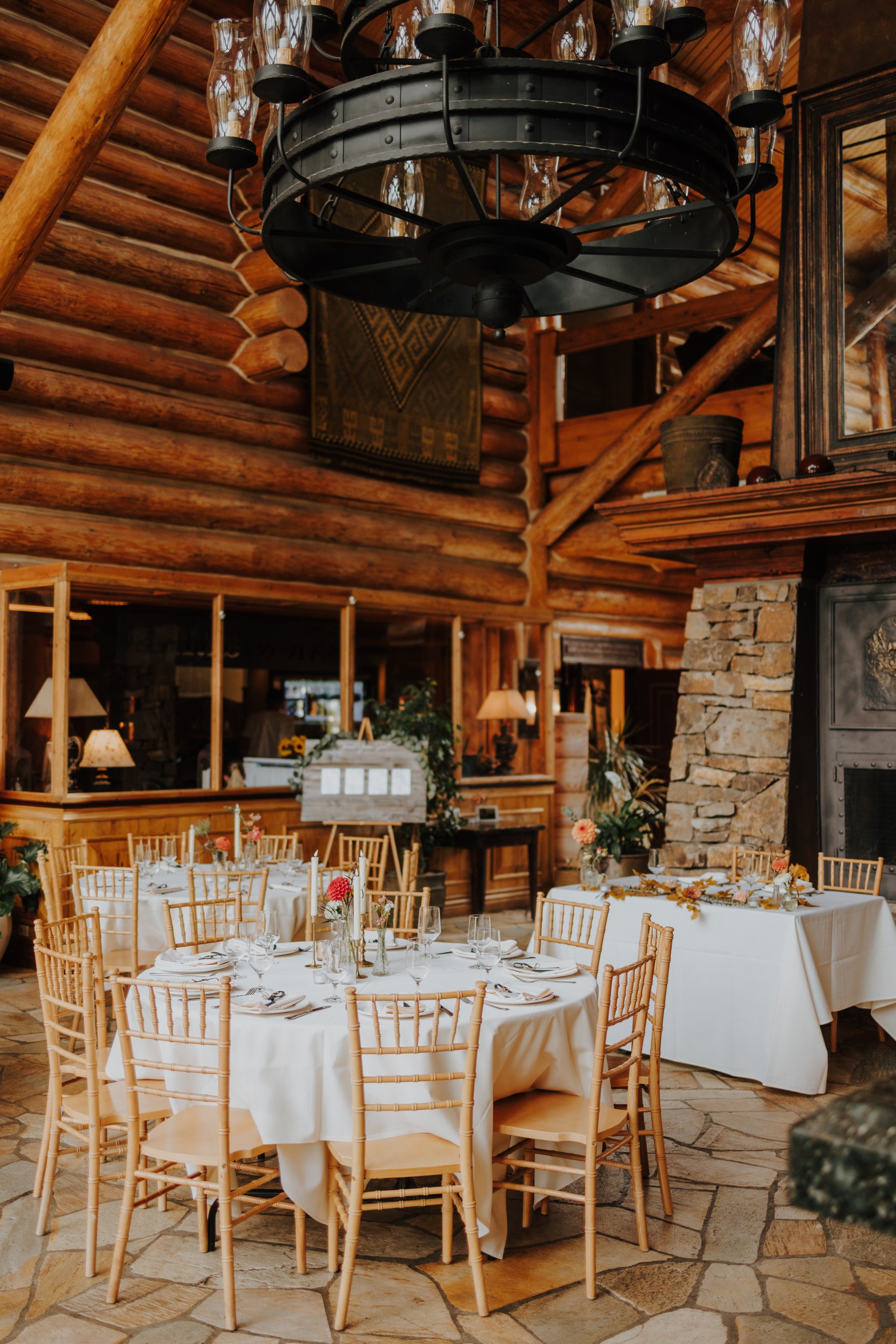 a room with tables and chairs