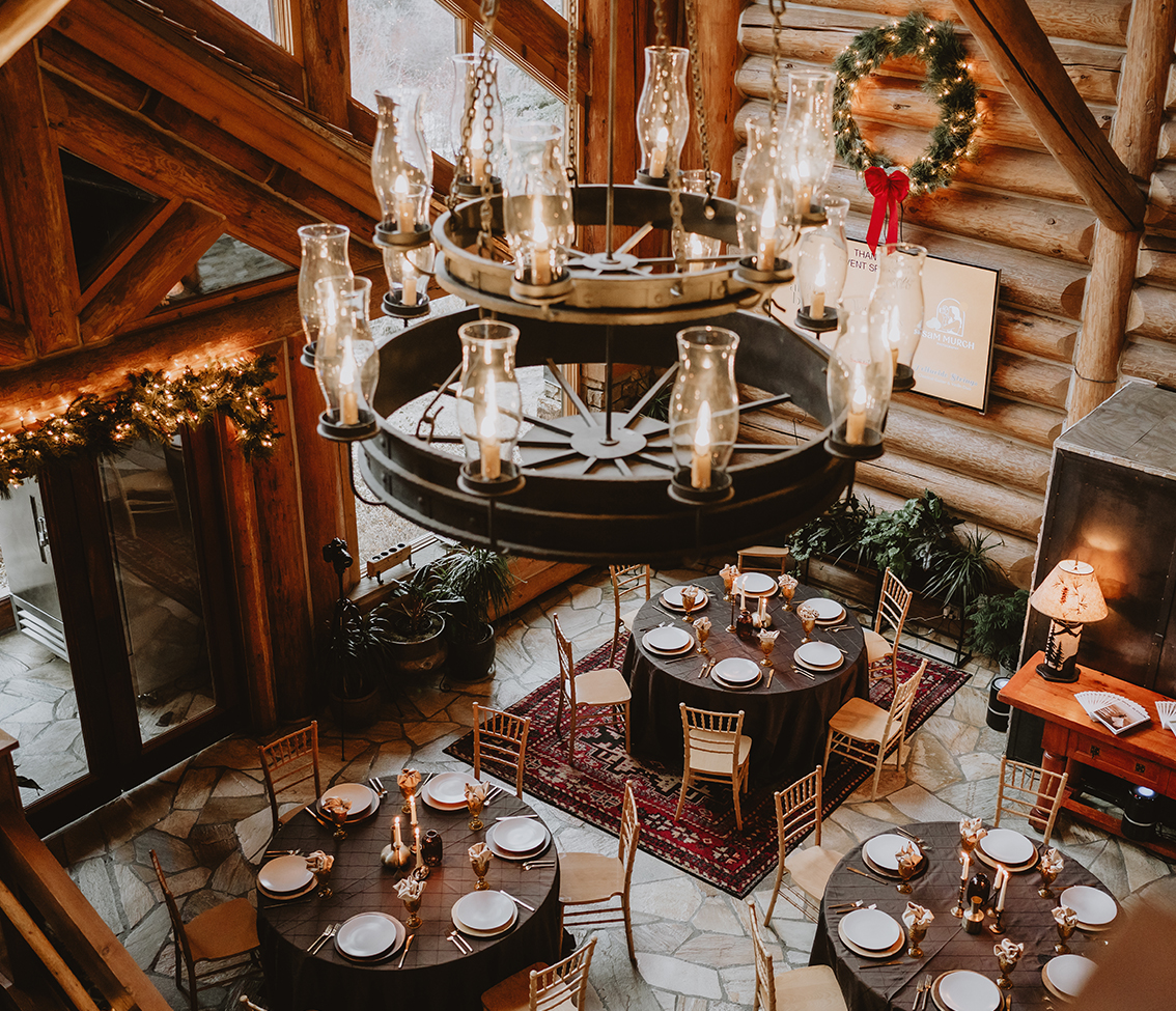 a room with tables and chairs