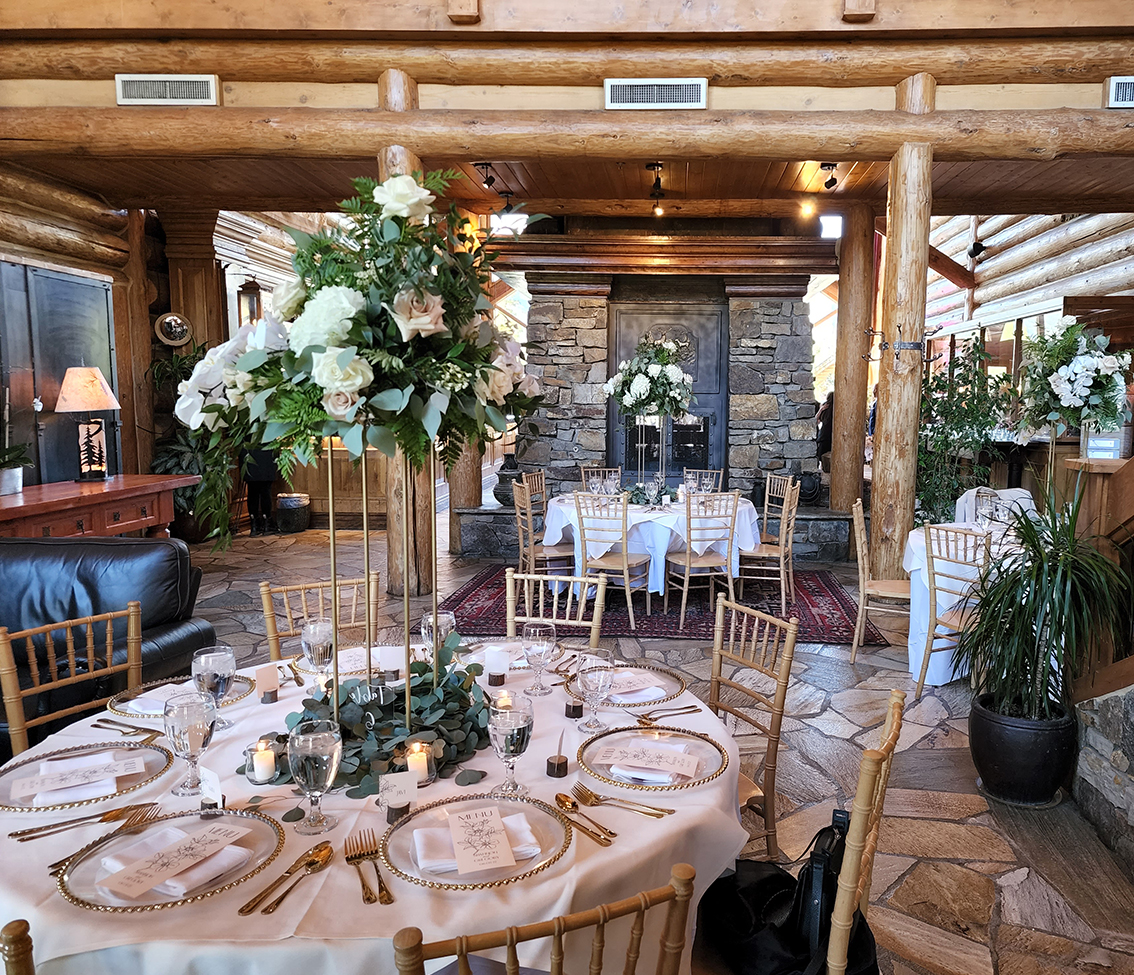 a dining room with tables set for a meal
