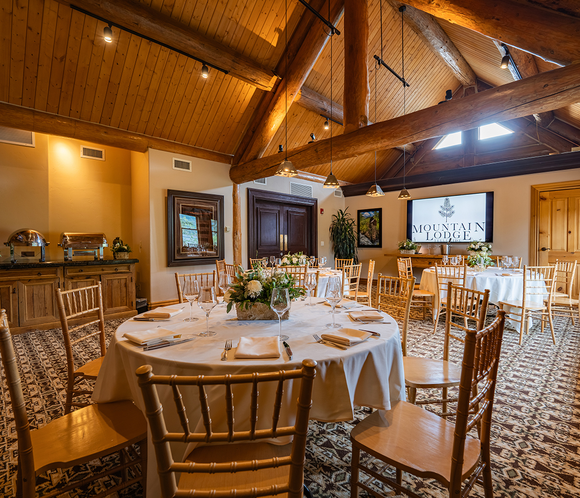 a large room with tables and chairs