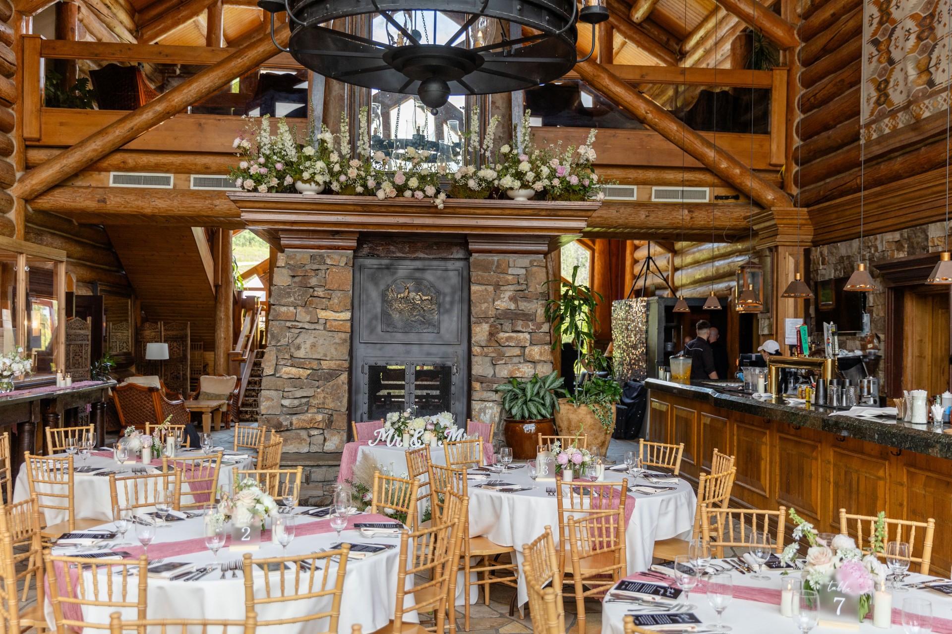 a room with tables and chairs