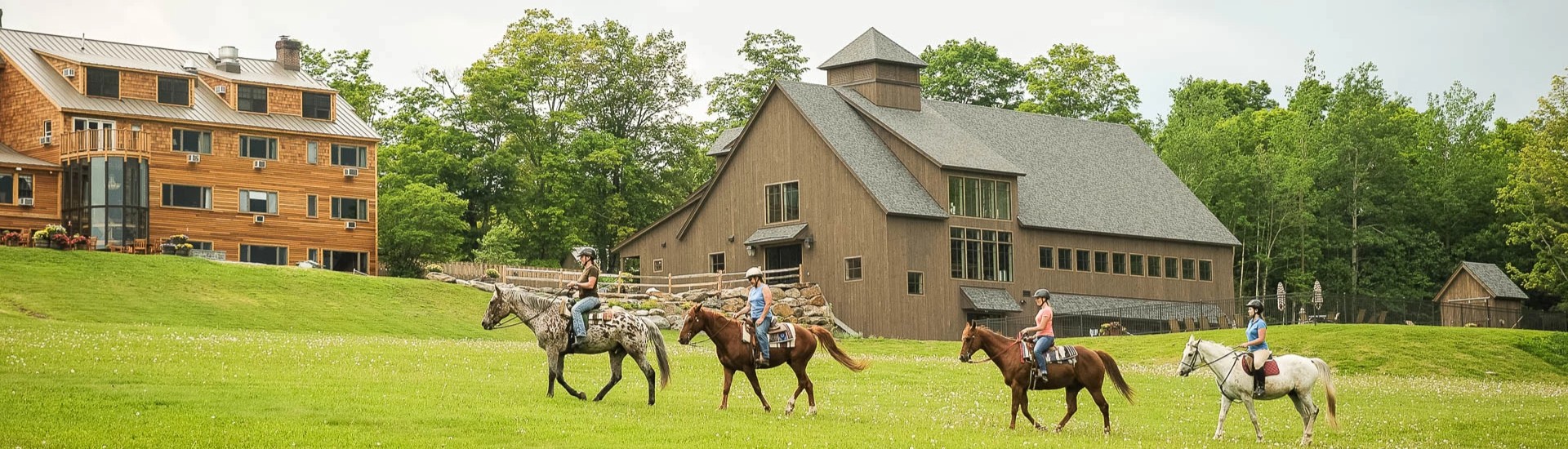 people riding horses in a field