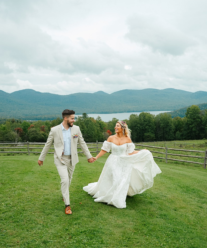a man and woman in a wedding dress