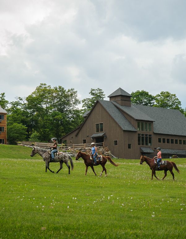 people riding horses in a field
