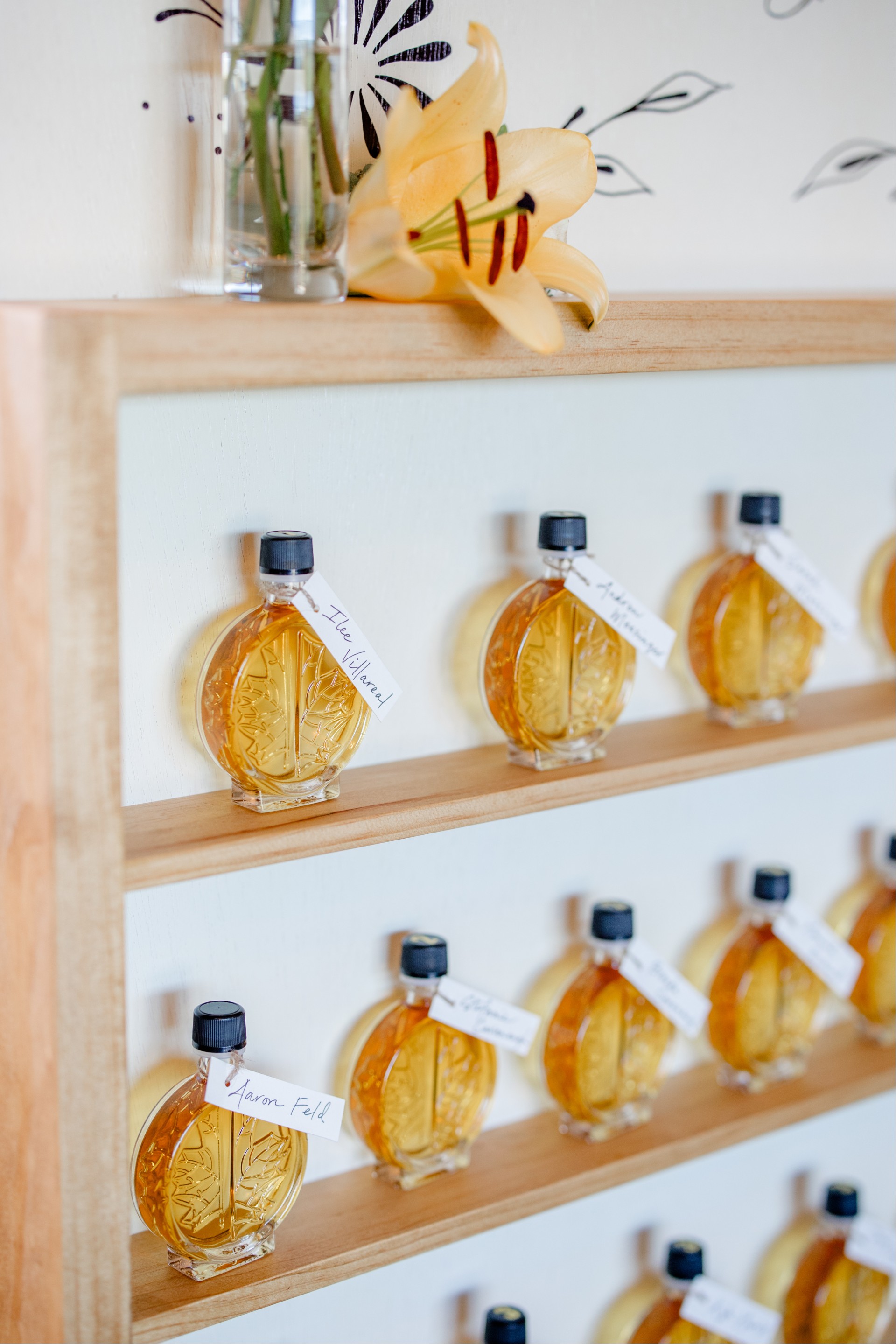bottles of liquid on a shelf