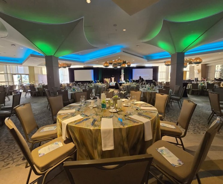 a room with tables and chairs