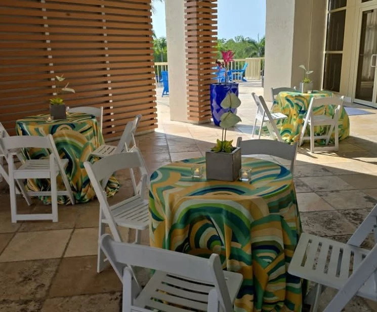 a table and chairs on a patio