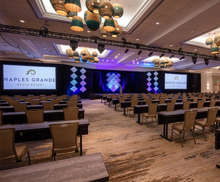 a room with tables and chairs