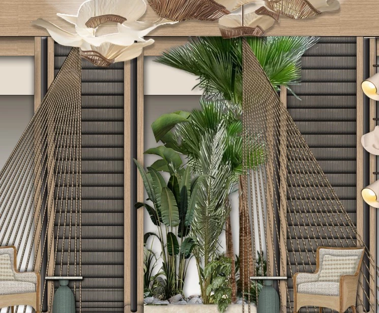 a room with plants and a chair