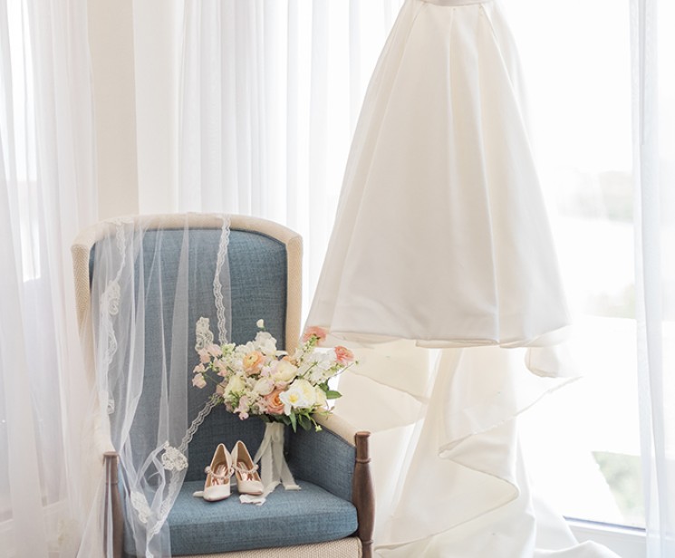 a wedding dress on a swinger