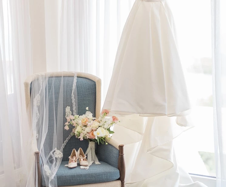 a wedding dress on a swinger