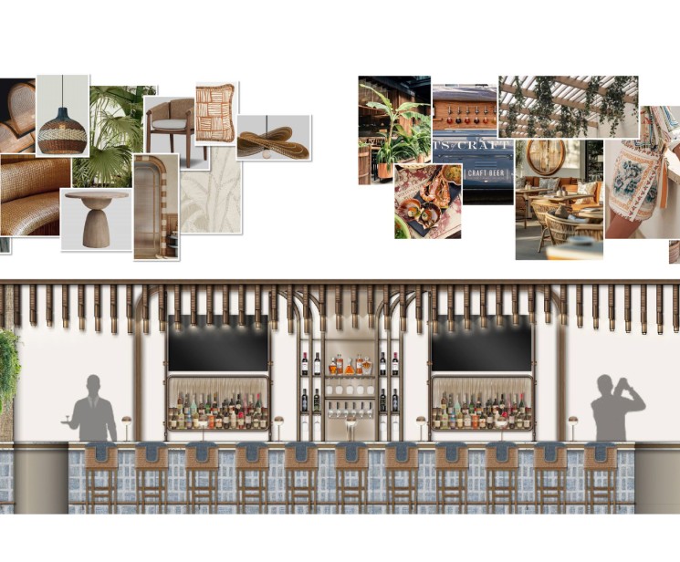 a collage of images of a bar