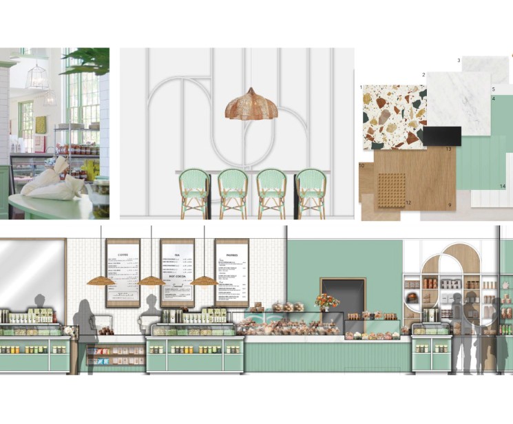a collage of a restaurant