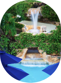 a waterfall in a pool