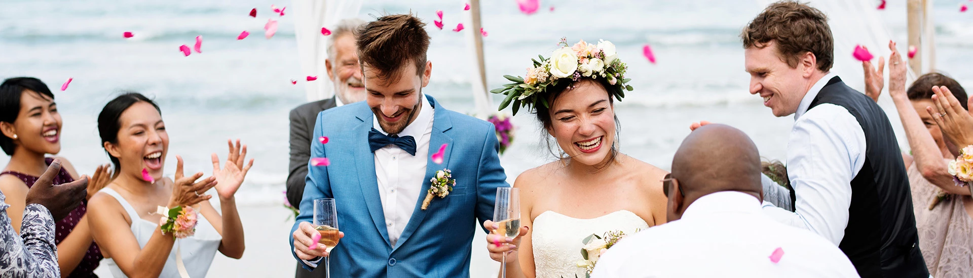 View of a happy just married couple celebrating their marriage 