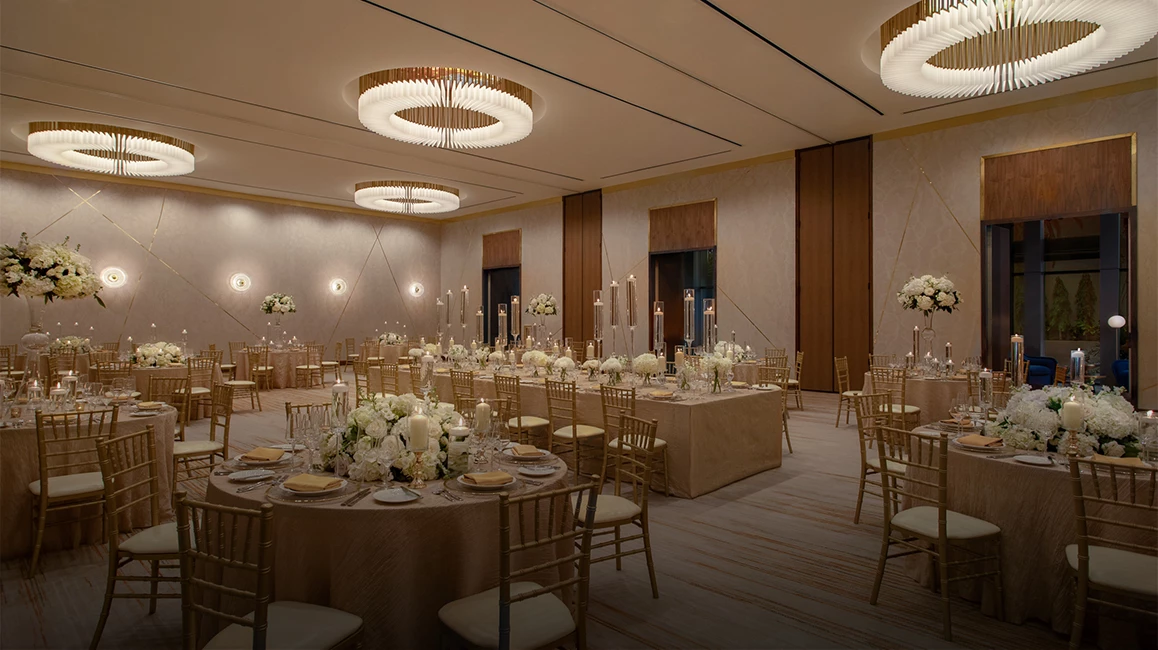 a large room with tables and chairs