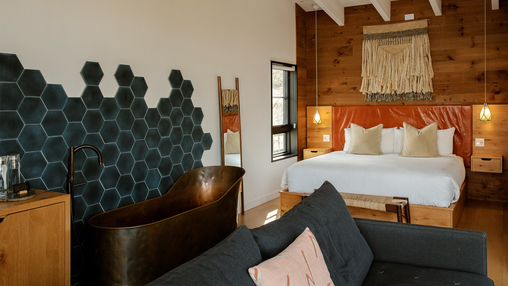 a room with a bed and a couch