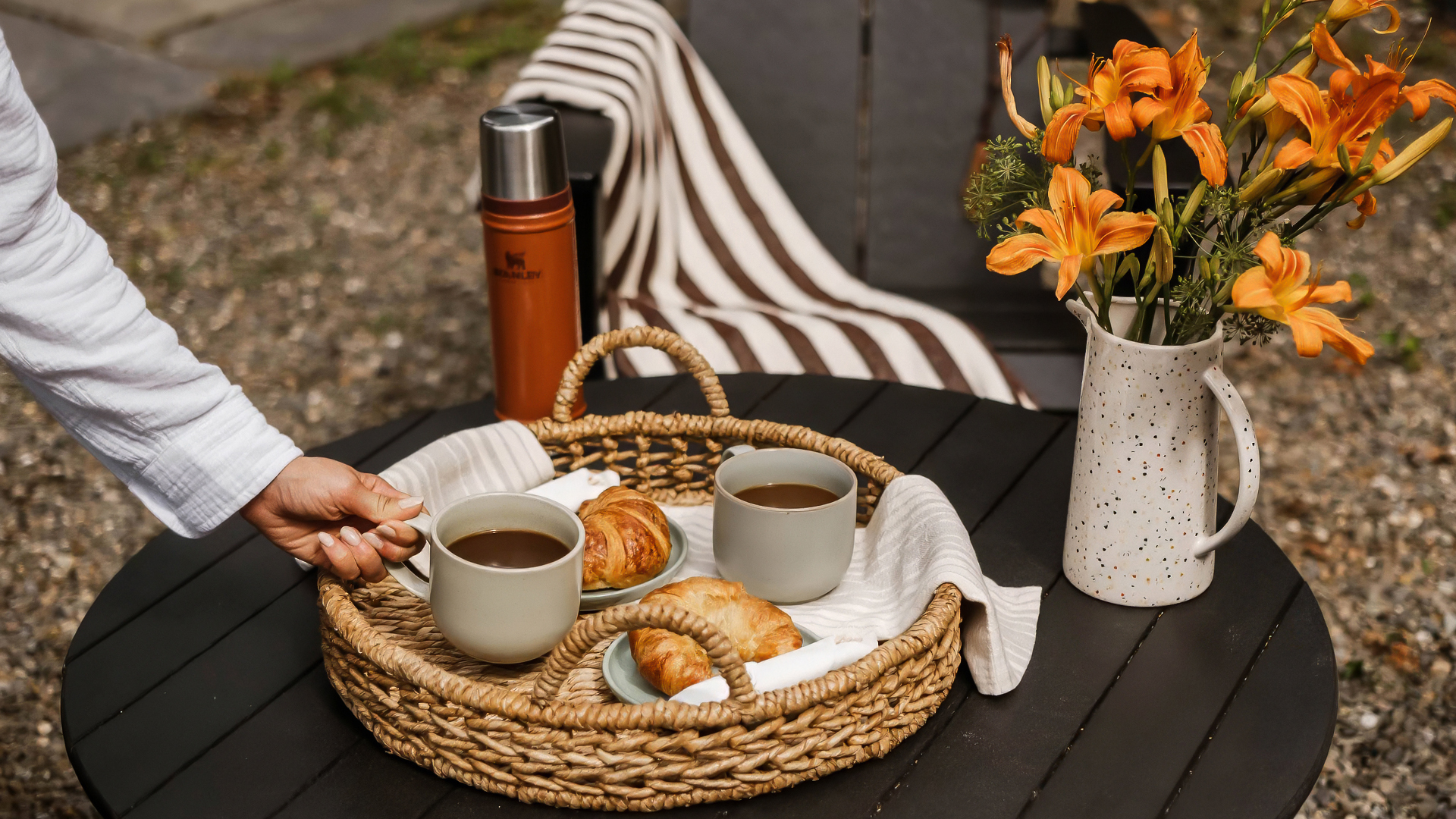 a basket with food on it