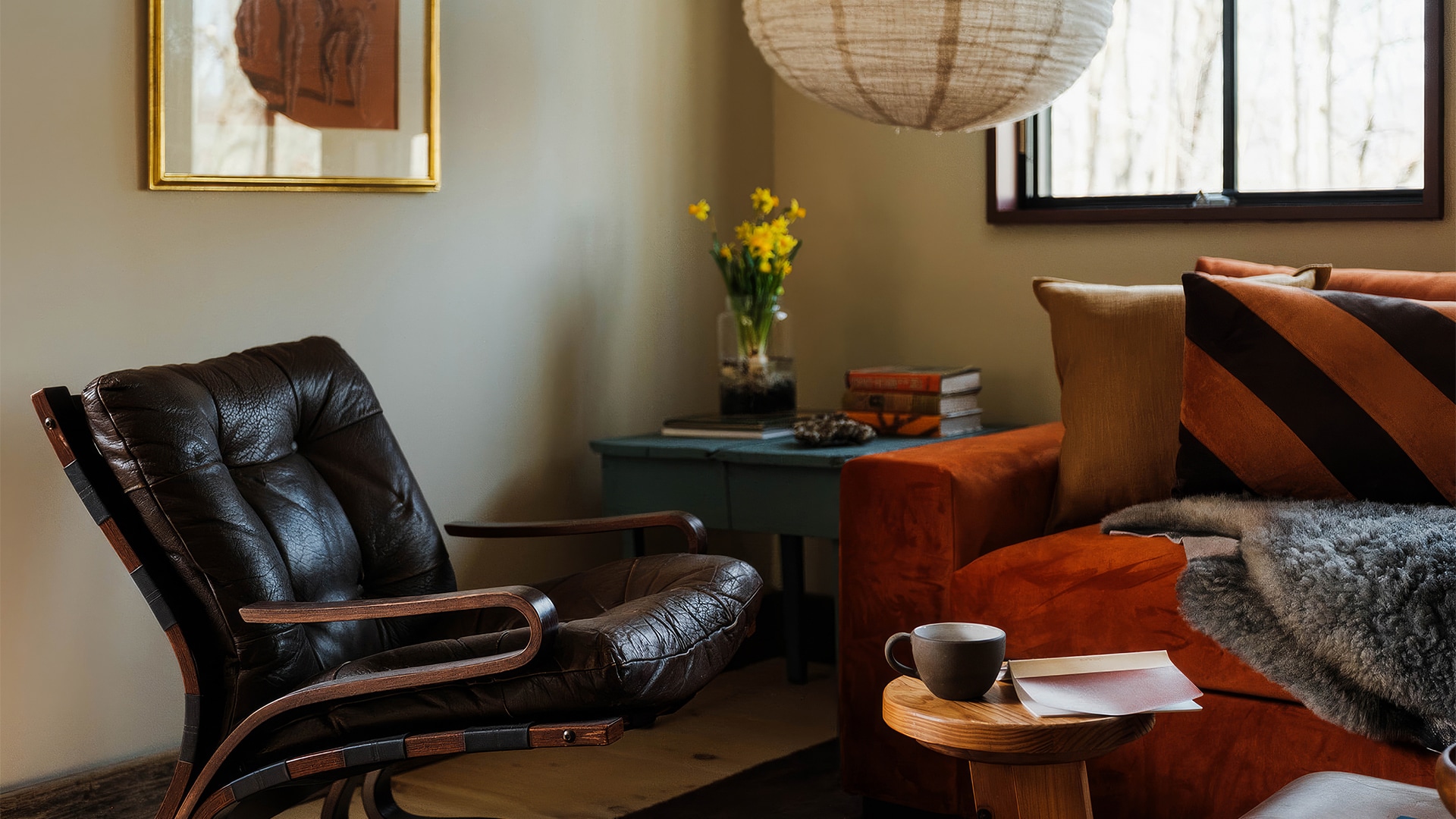 a living room with a couch and a coffee table