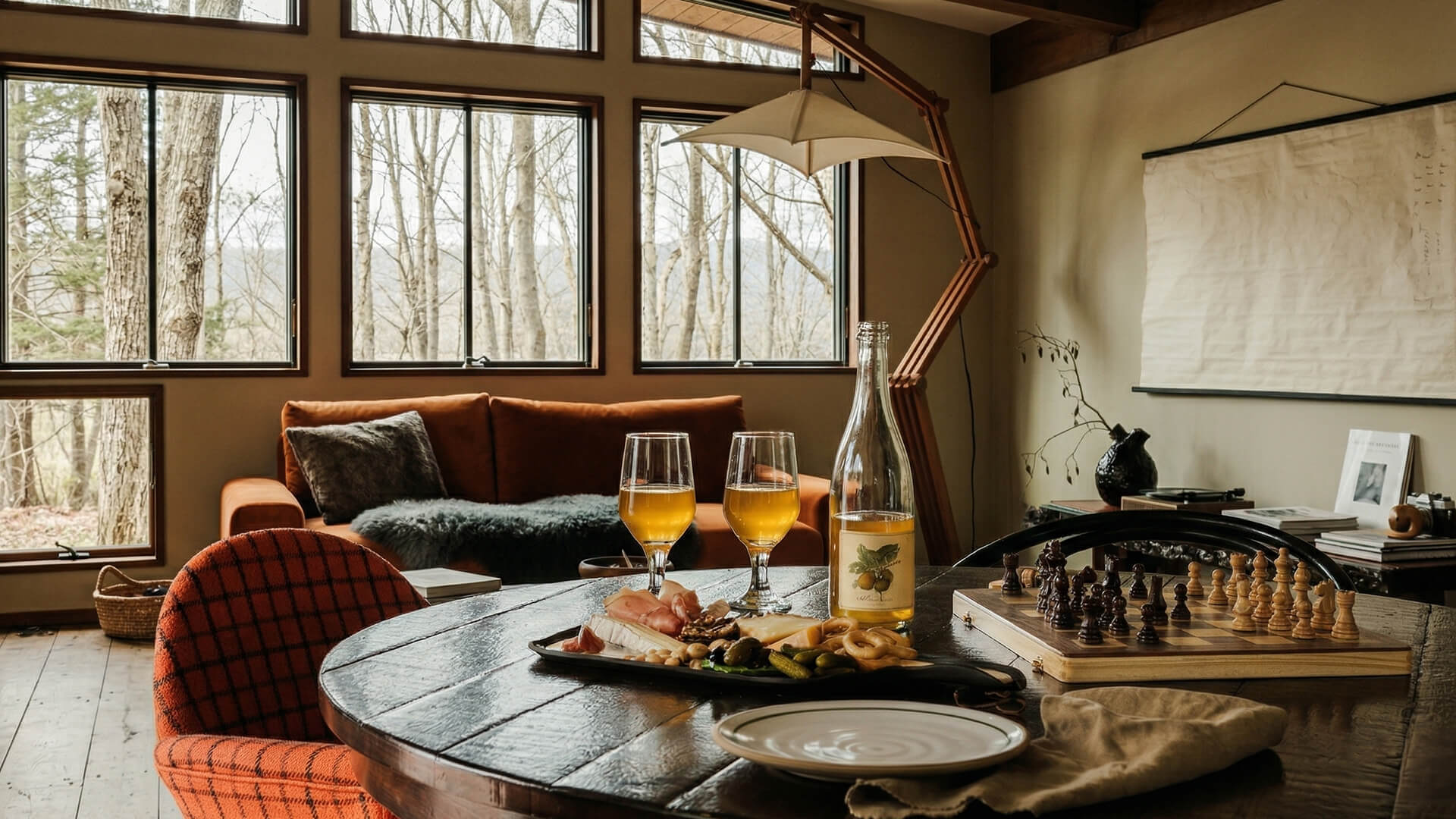 a table with food and wine glasses on it
