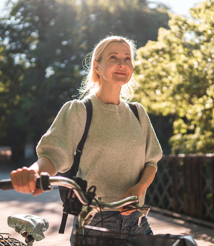 a woman riding a bicycle