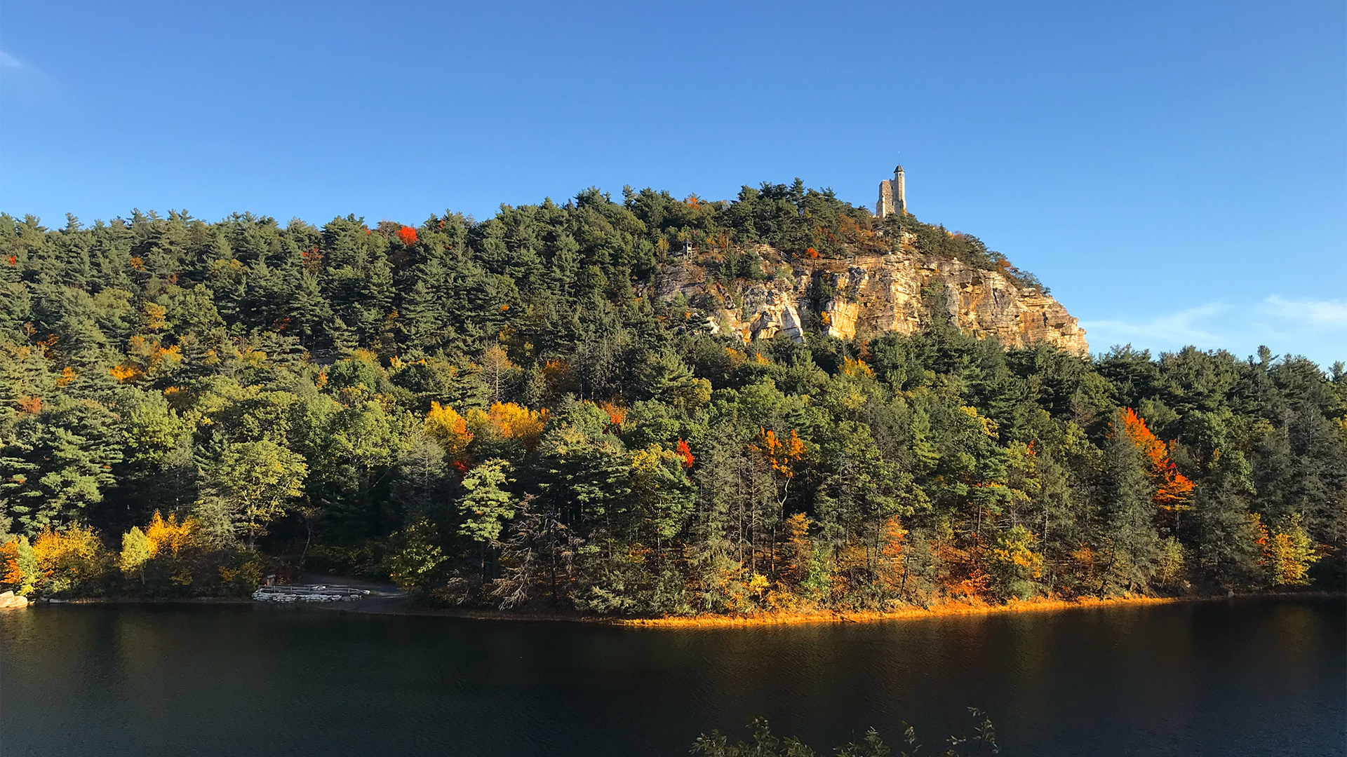 a body of water with trees around it