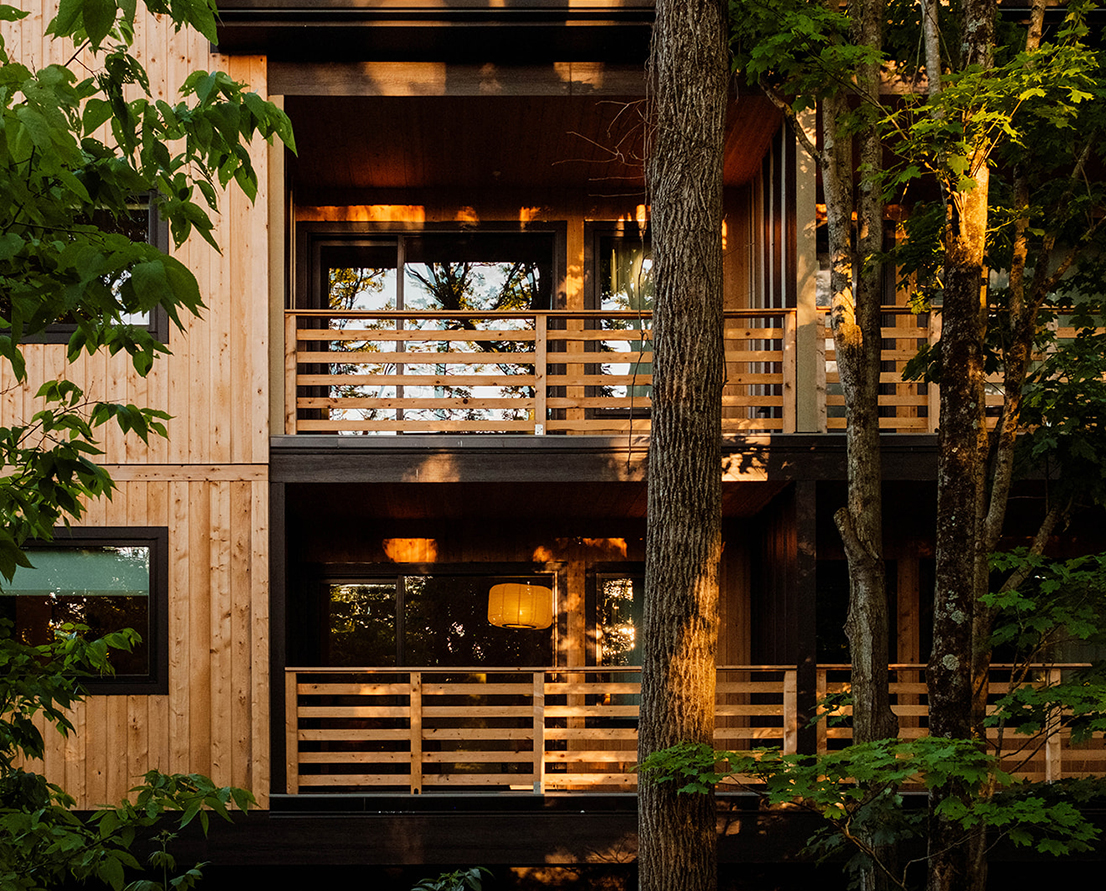 a building with trees in the background