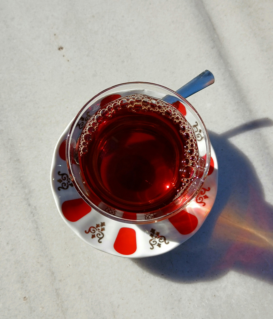 a cup of tea on a saucer
