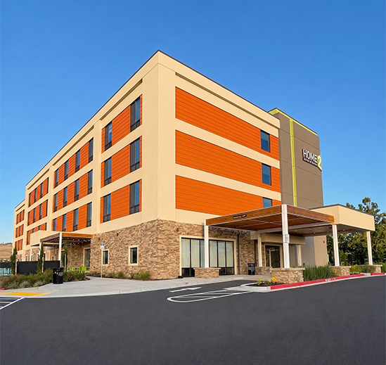 a building with a parking lot