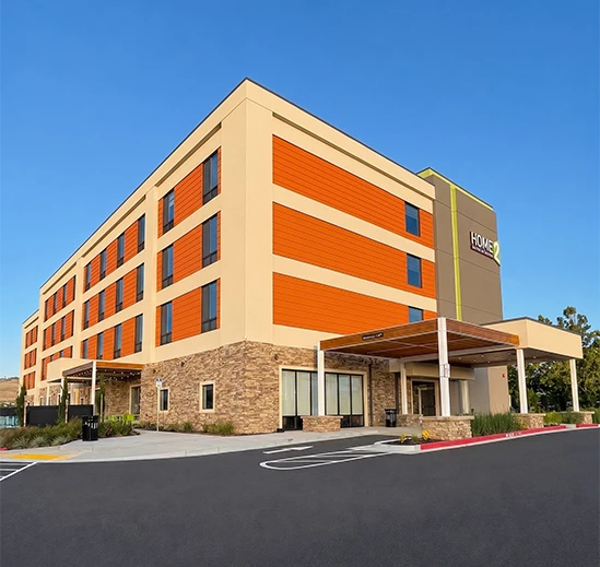 a building with a parking lot