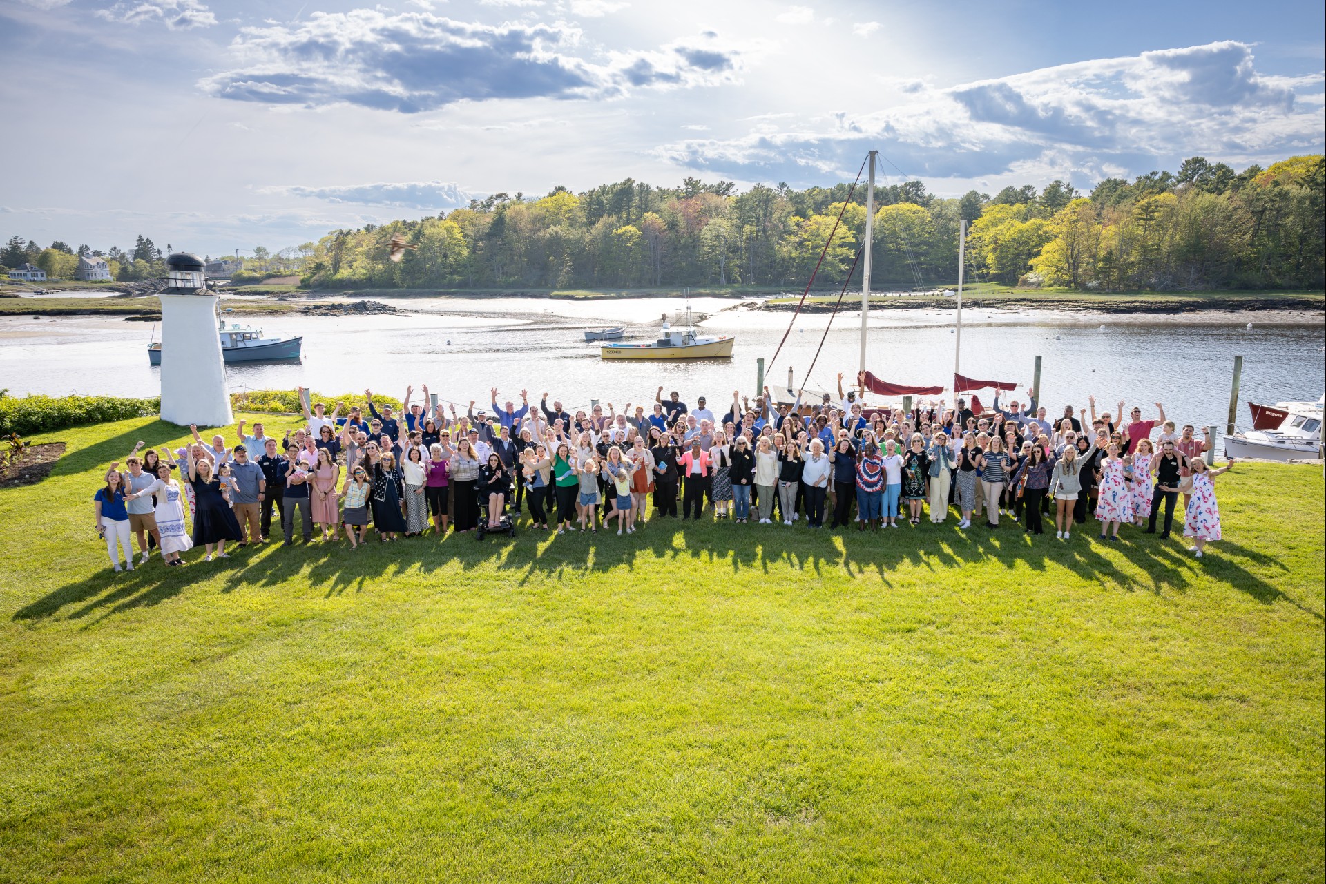 a group of people standing in a line