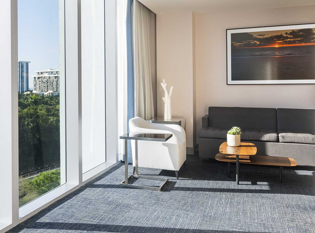 a room with a couch and a table