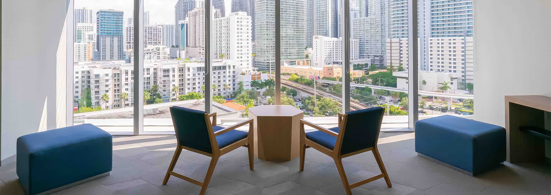 a room with chairs and a table