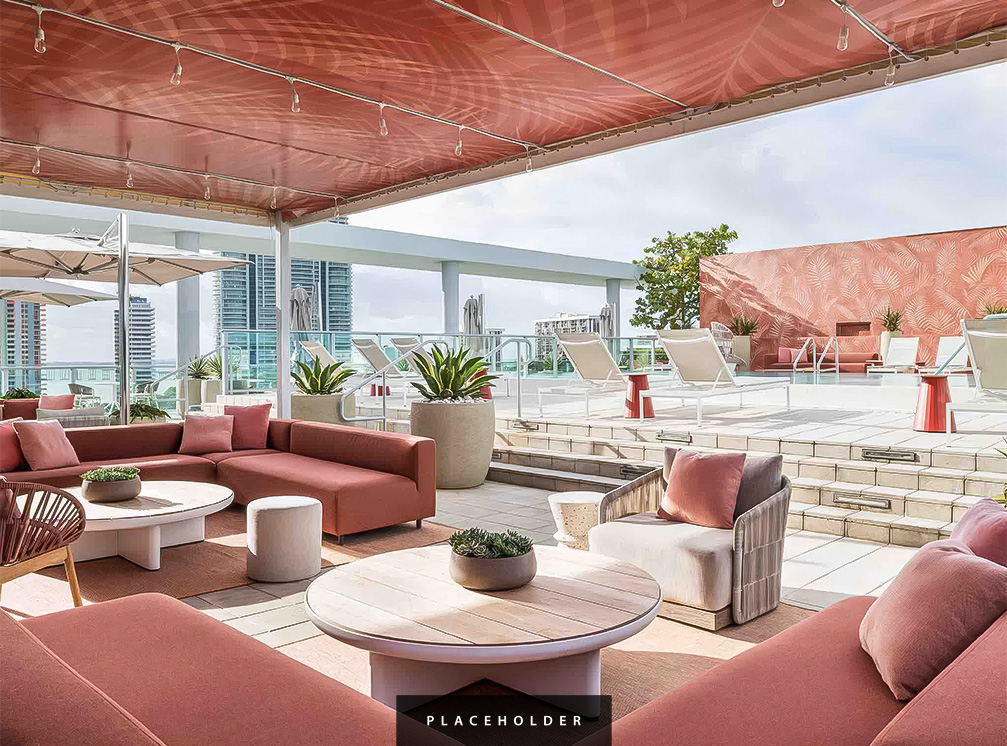 a patio with chairs and tables