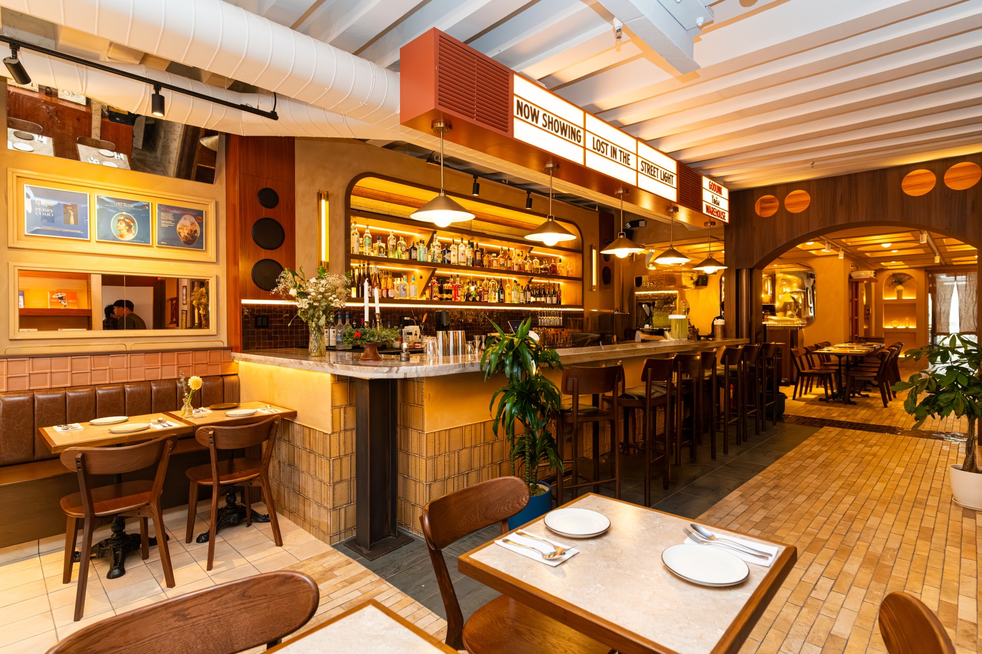 a restaurant with tables and chairs