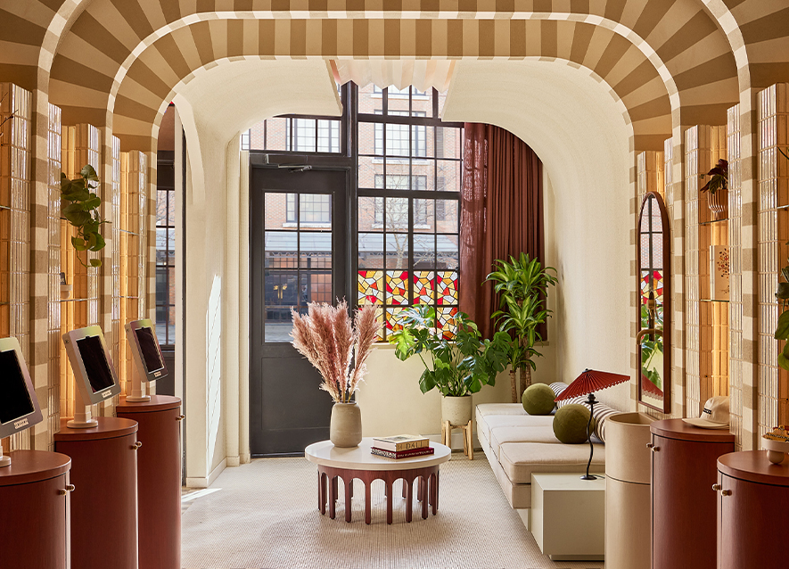 a room with a couch and a coffee table