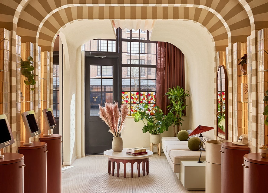 a room with a couch and a coffee table