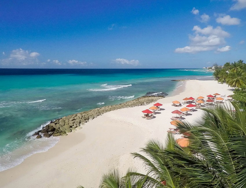 aerial view of the beach on a sunny day