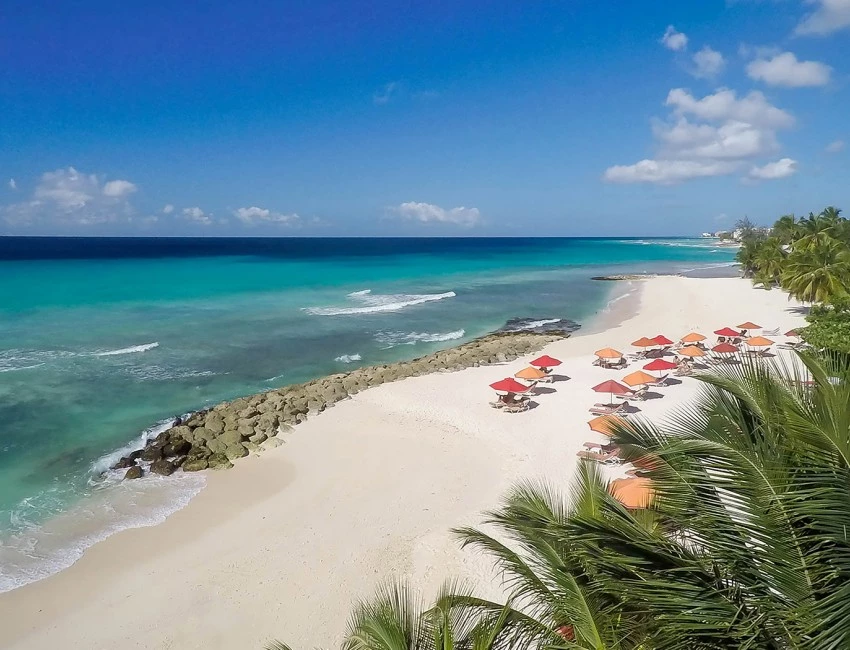 aerial view of the beach on a sunny day