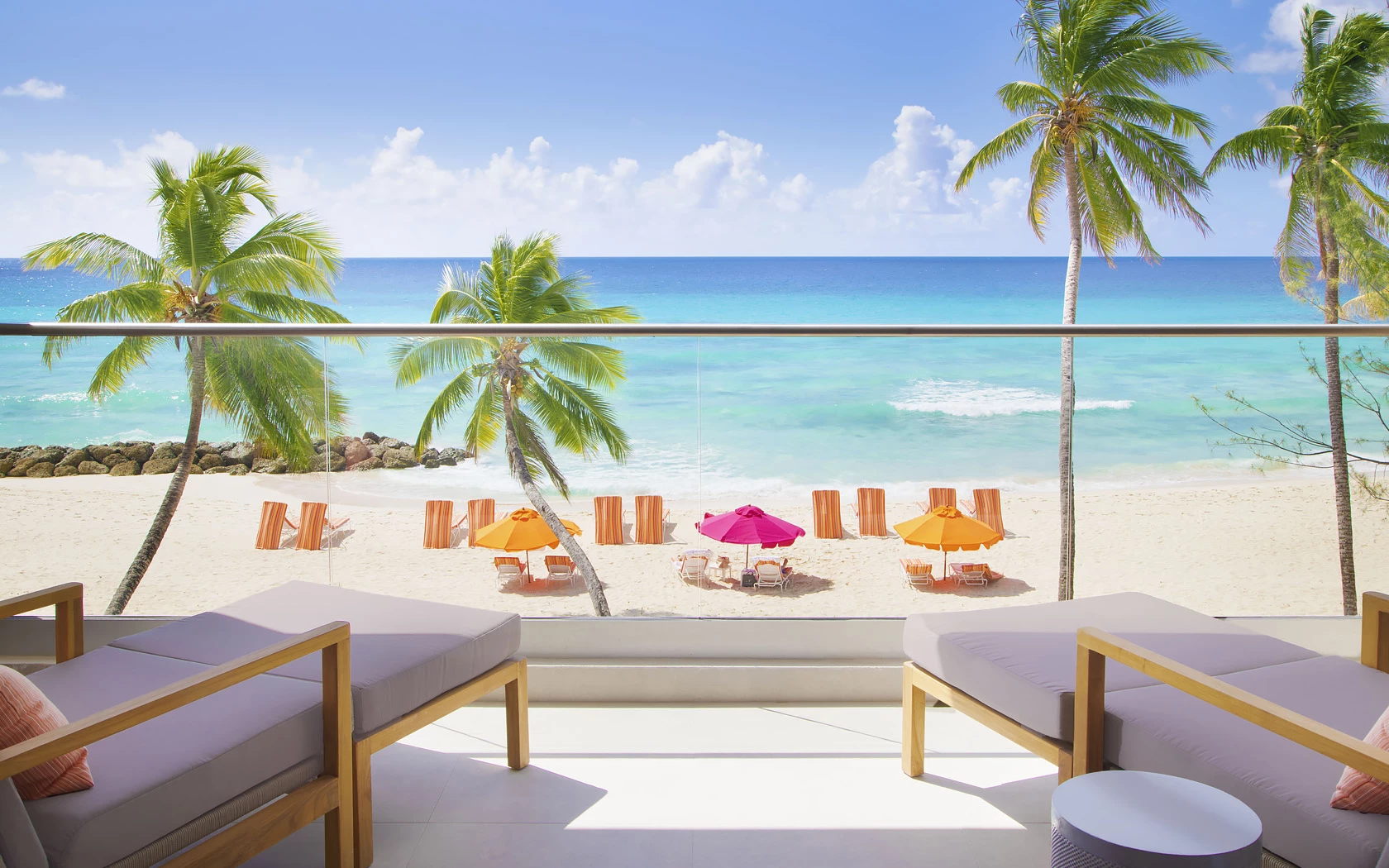 view of the beach from a balcony