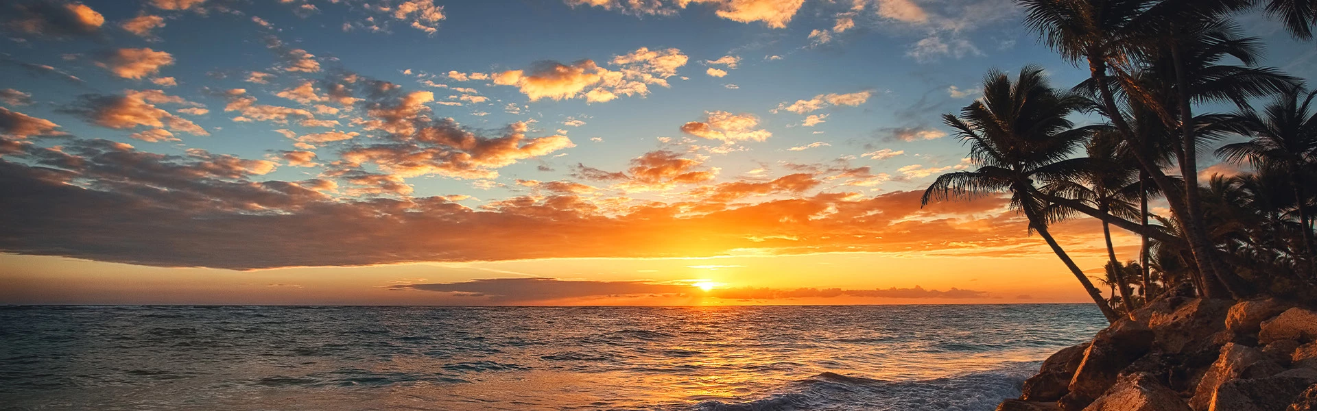 a sunset over a tropical beach