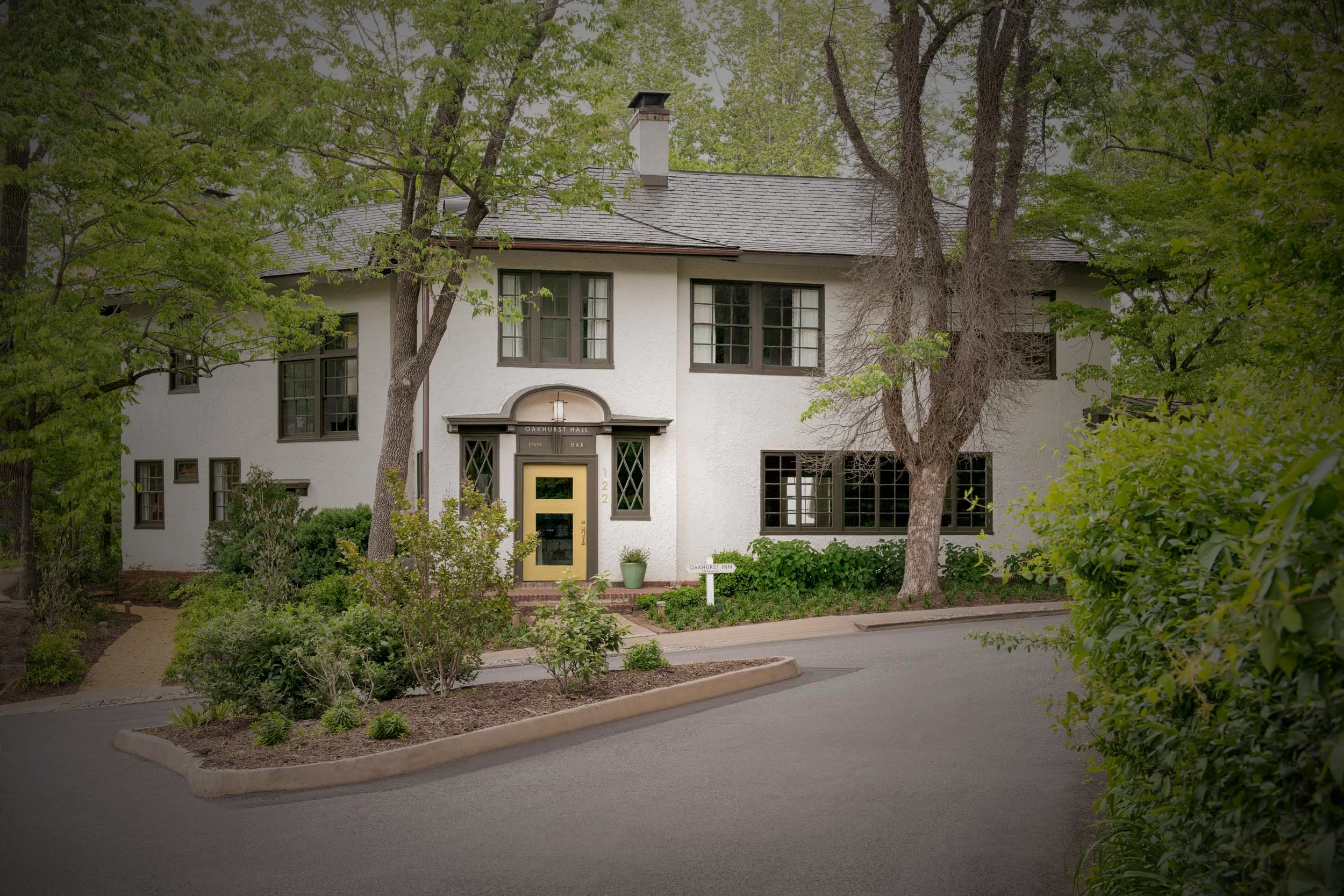 a house with trees around it