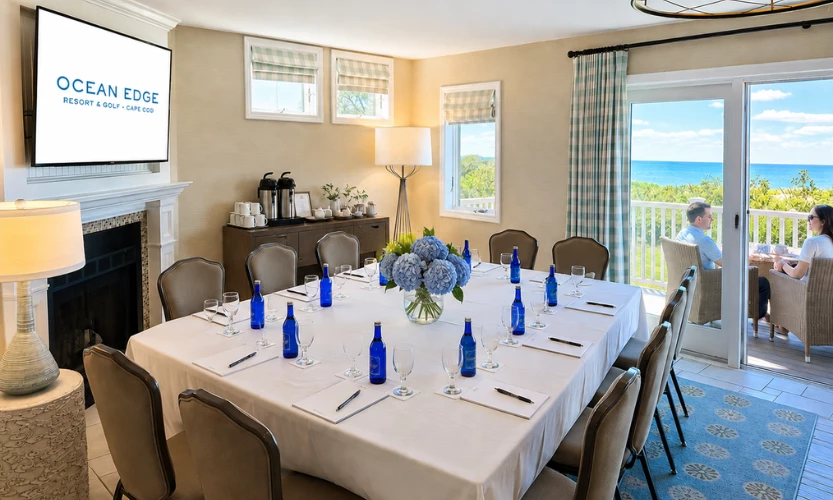a table with blue bottles and glasses