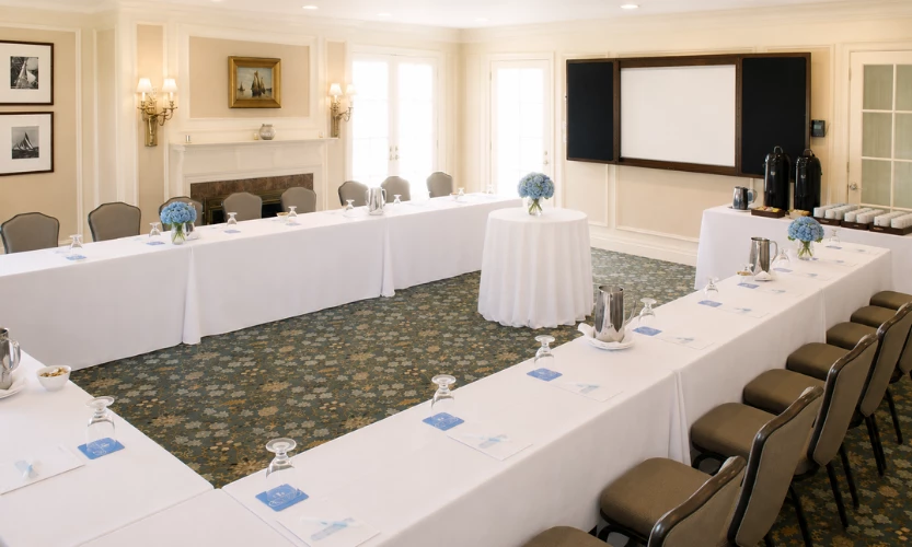 a room with tables and chairs