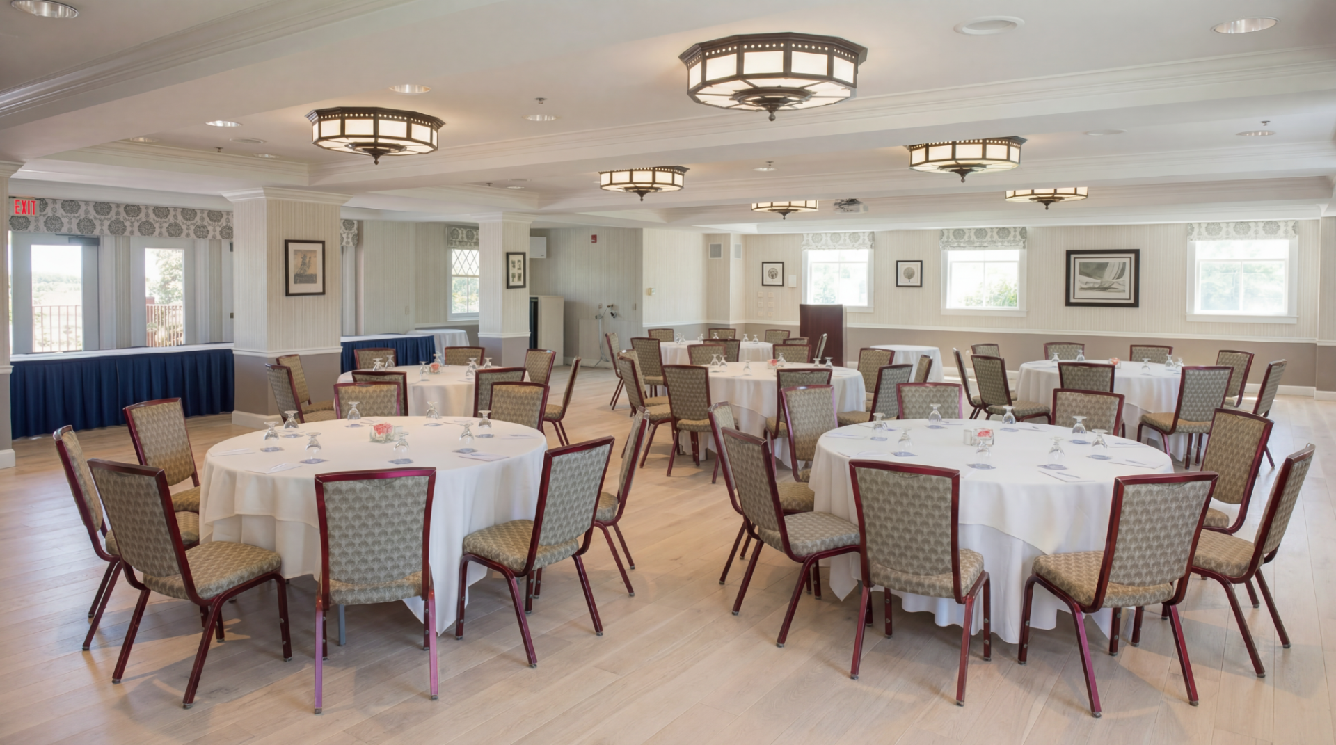 a room with tables and chairs