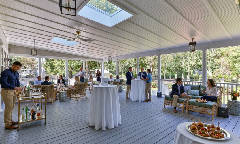a group of people on a patio