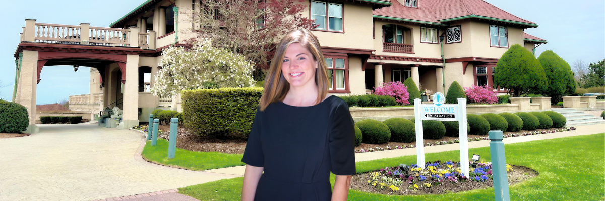 Lauren Parker in front of The Mansion at Ocean Edge